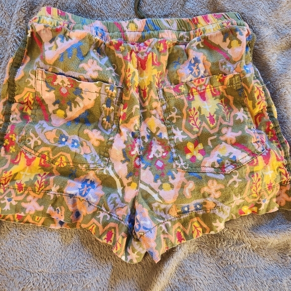 Zara Boho Colorful Linen Blend Drawstring Side Stripe Pocket Shorts Women Small - Picture 4 of 4